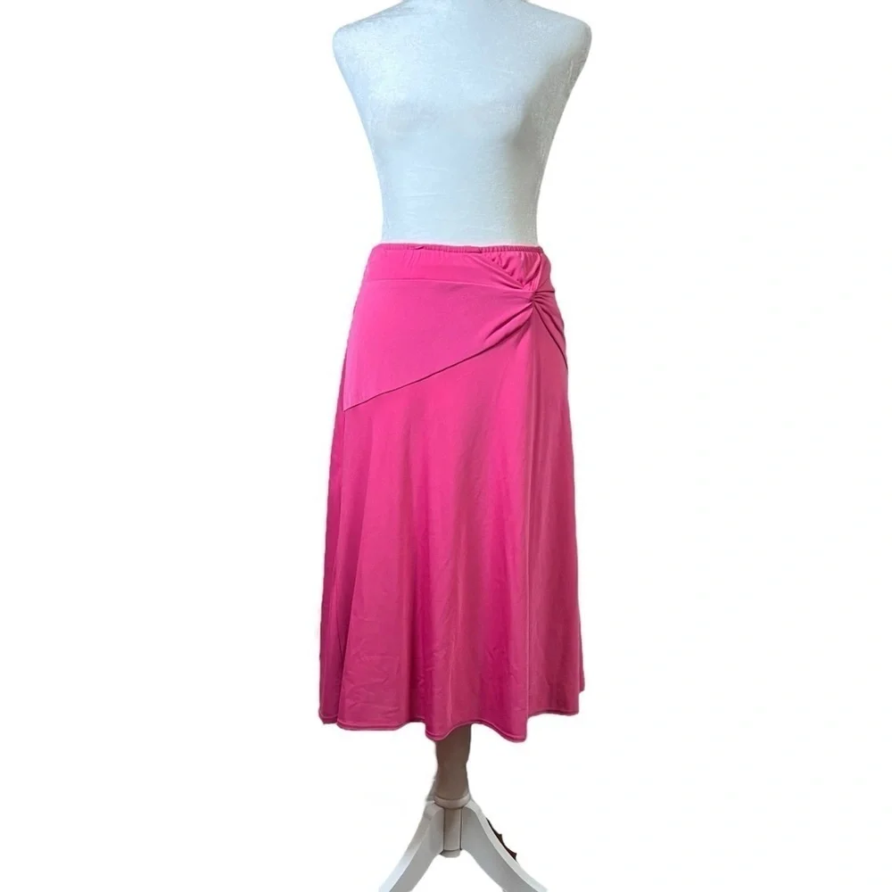 NEW Pull-on Bright Pink Midi Skirt Flowy American Glamour Badgley Mischka Small